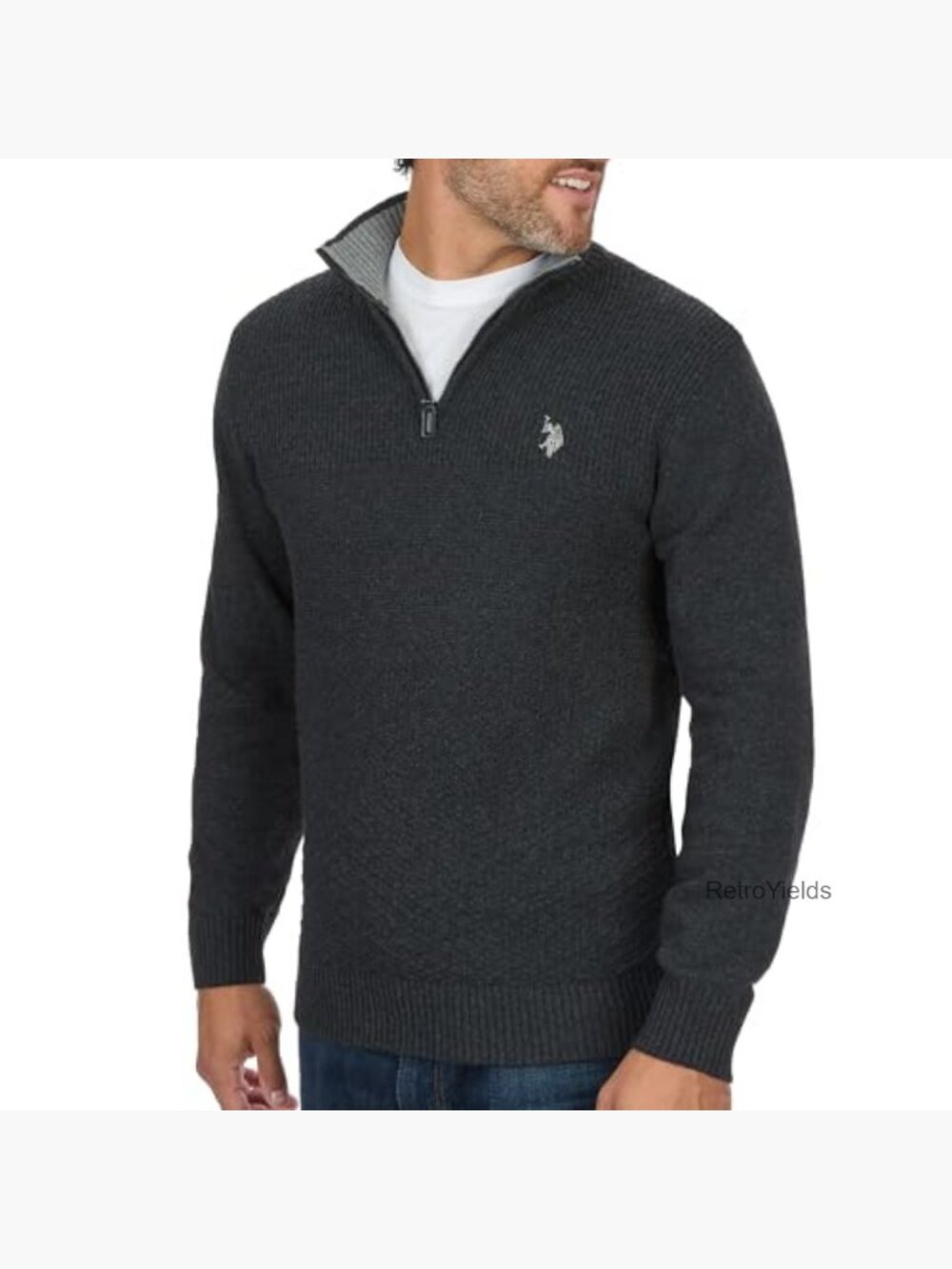 Men's Cable Knit Quarter Zip Pullover Sweater Heavyweight - Picture 3 of 4